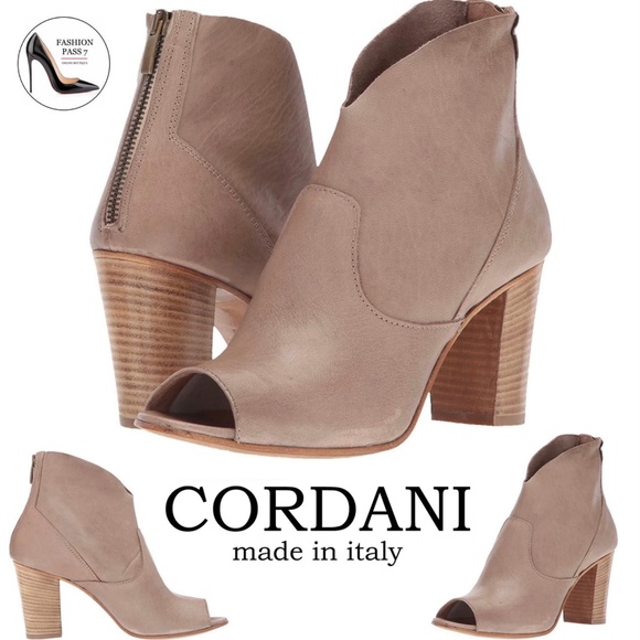 Cordani Shoes - ITALY - Cordani Balero Peep Toe Block High Heel Ankle Bootie Taupe Leather Pumps